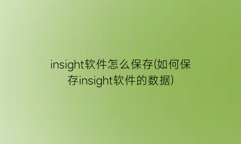 “insight软件怎么保存(如何保存insight软件的数据)