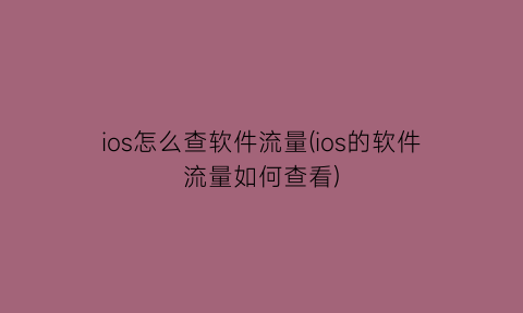 ios怎么查软件流量(ios的软件流量如何查看)
