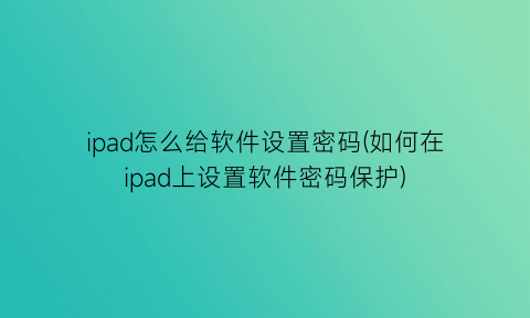 “ipad怎么给软件设置密码(如何在ipad上设置软件密码保护)