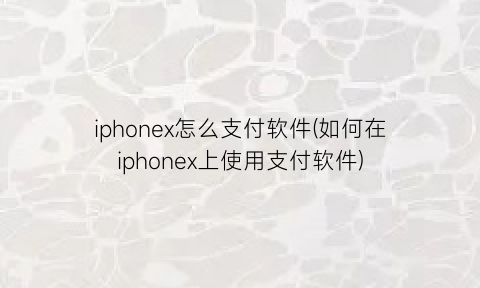 iphonex怎么支付软件(如何在iphonex上使用支付软件)