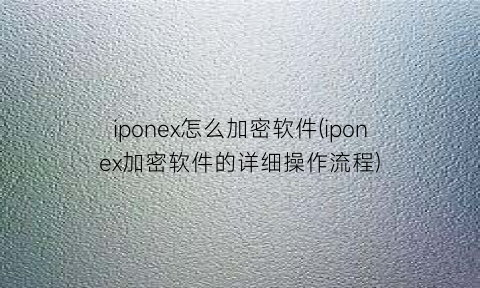 iponex怎么加密软件(iponex加密软件的详细操作流程)