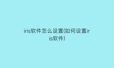 iris软件怎么设置(如何设置iris软件)