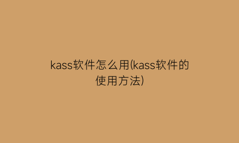 “kass软件怎么用(kass软件的使用方法)