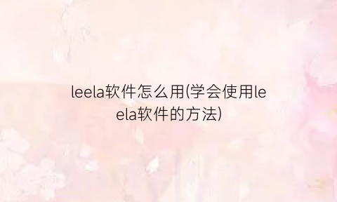 leela软件怎么用(学会使用leela软件的方法)