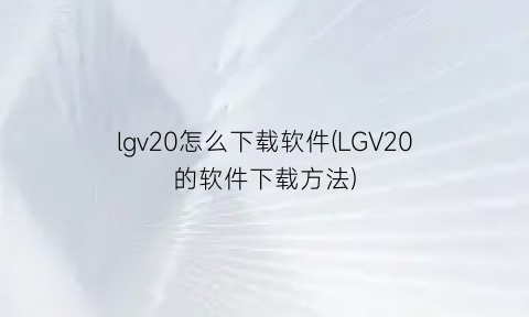 lgv20怎么下载软件(LGV20的软件下载方法)