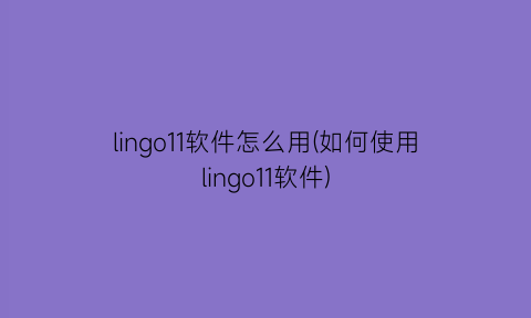 “lingo11软件怎么用(如何使用lingo11软件)