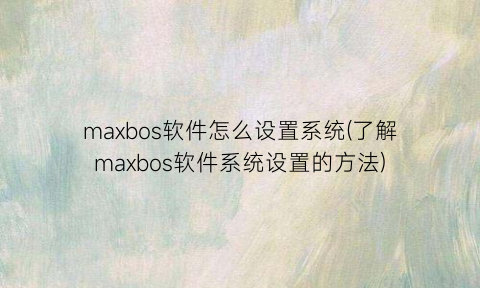 maxbos软件怎么设置系统(了解maxbos软件系统设置的方法)
