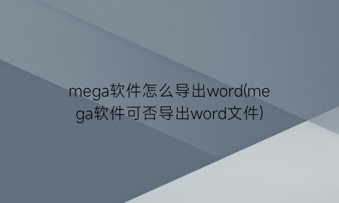 mega软件怎么导出word(mega软件可否导出word文件)