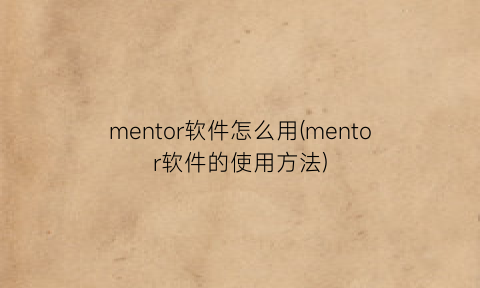 mentor软件怎么用(mentor软件的使用方法)