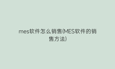 mes软件怎么销售(MES软件的销售方法)