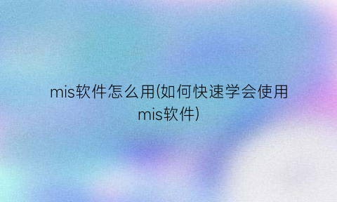 mis软件怎么用(如何快速学会使用mis软件)