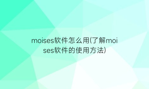 “moises软件怎么用(了解moises软件的使用方法)