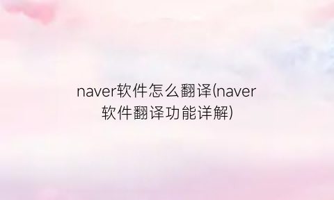 naver软件怎么翻译(naver软件翻译功能详解)