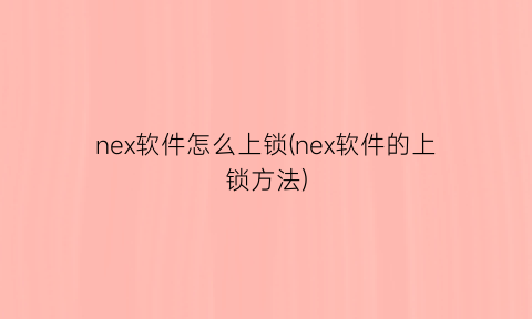 “nex软件怎么上锁(nex软件的上锁方法)