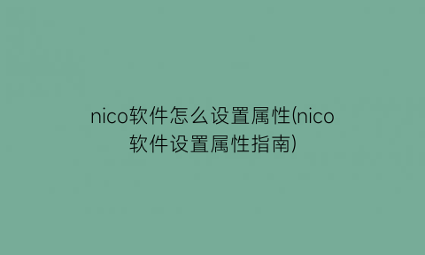 nico软件怎么设置属性(nico软件设置属性指南)