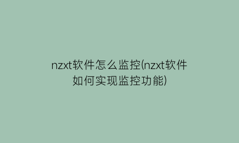 nzxt软件怎么监控(nzxt软件如何实现监控功能)