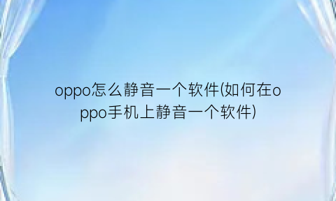 oppo怎么静音一个软件(如何在oppo手机上静音一个软件)