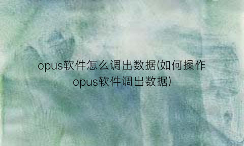 opus软件怎么调出数据(如何操作opus软件调出数据)