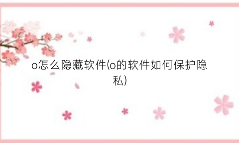 o怎么隐藏软件(o的软件如何保护隐私)