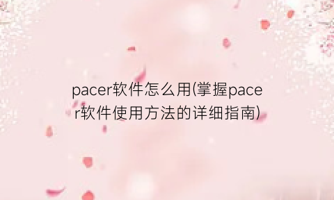 pacer软件怎么用(掌握pacer软件使用方法的详细指南)