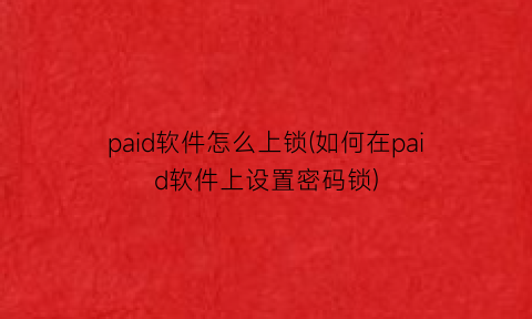 paid软件怎么上锁(如何在paid软件上设置密码锁)