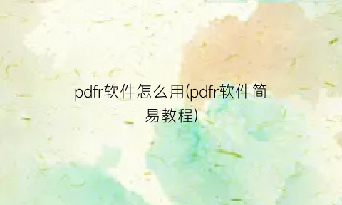 pdfr软件怎么用(pdfr软件简易教程)