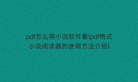 pdf怎么用小说软件看(pdf格式小说阅读器的使用方法介绍)