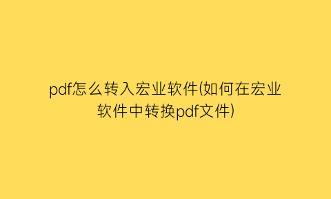 pdf怎么转入宏业软件(如何在宏业软件中转换pdf文件)