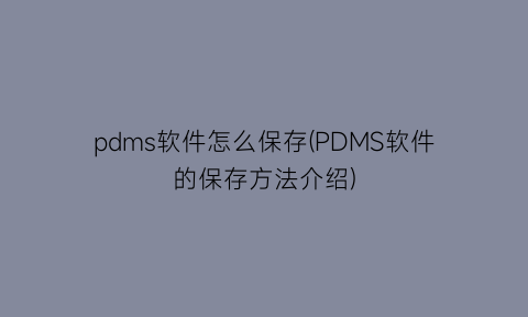 pdms软件怎么保存(PDMS软件的保存方法介绍)