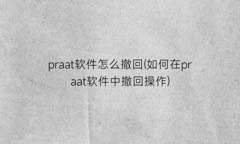 praat软件怎么撤回(如何在praat软件中撤回操作)