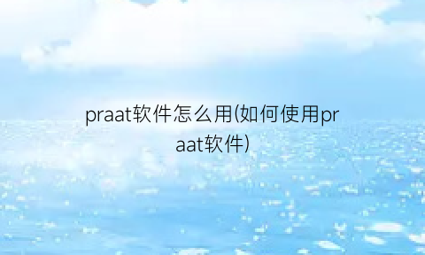 praat软件怎么用(如何使用praat软件)