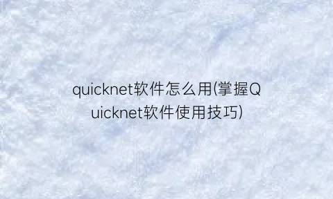 quicknet软件怎么用(掌握Quicknet软件使用技巧)