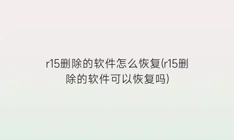 “r15删除的软件怎么恢复(r15删除的软件可以恢复吗)