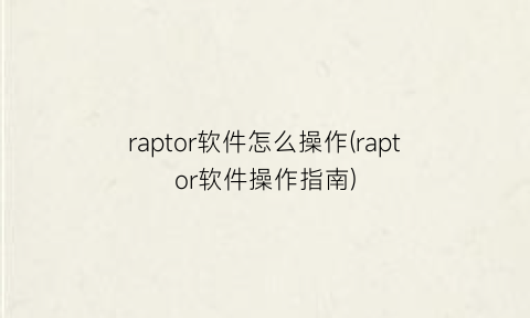 raptor软件怎么操作(raptor软件操作指南)