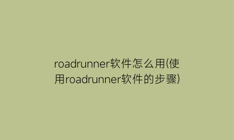 roadrunner软件怎么用(使用roadrunner软件的步骤)