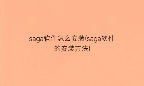 saga软件怎么安装(saga软件的安装方法)