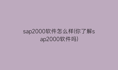 sap2000软件怎么样(你了解sap2000软件吗)