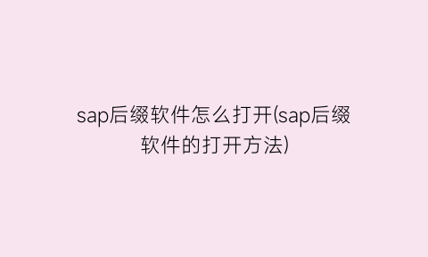 “sap后缀软件怎么打开(sap后缀软件的打开方法)