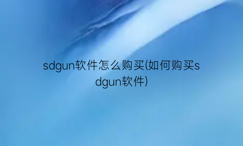 sdgun软件怎么购买(如何购买sdgun软件)