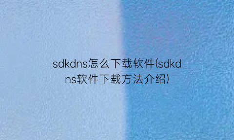 sdkdns怎么下载软件(sdkdns软件下载方法介绍)