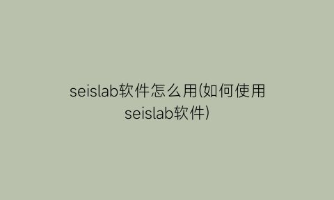 seislab软件怎么用(如何使用seislab软件)