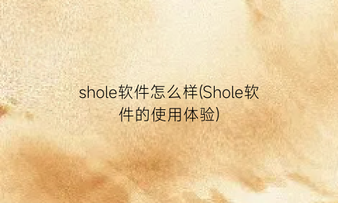 shole软件怎么样(Shole软件的使用体验)