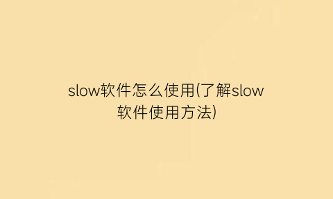 slow软件怎么使用(了解slow软件使用方法)