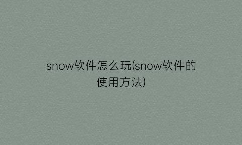 snow软件怎么玩(snow软件的使用方法)