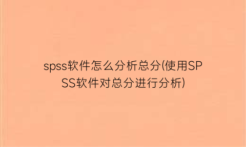 spss软件怎么分析总分(使用SPSS软件对总分进行分析)