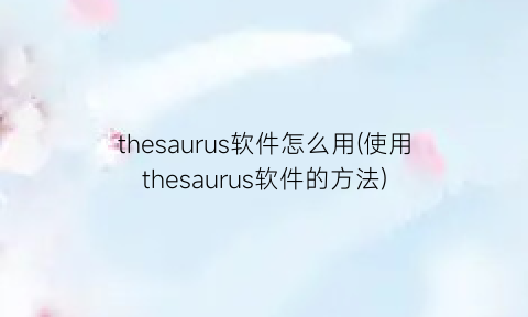 thesaurus软件怎么用(使用thesaurus软件的方法)