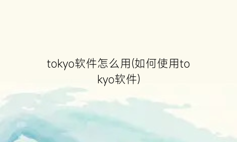 tokyo软件怎么用(如何使用tokyo软件)