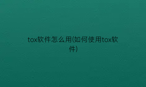 tox软件怎么用(如何使用tox软件)