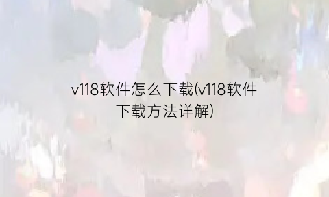 v118软件怎么下载(v118软件下载方法详解)