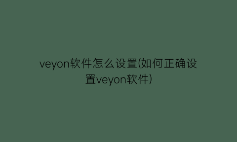 “veyon软件怎么设置(如何正确设置veyon软件)